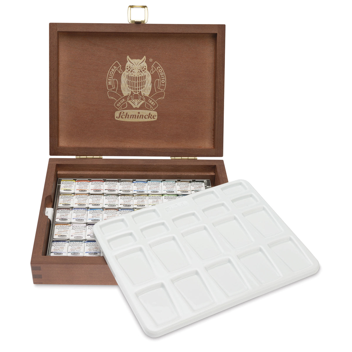 Dřevěný set akvarelových barev Schmincke HORADAM Super Granulation – 50 x 1/2 pánvička