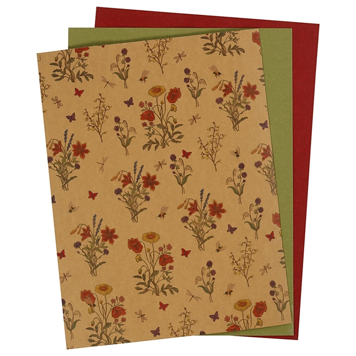 Papír z umělé kůže Flowers - 3 listy, 1 balení