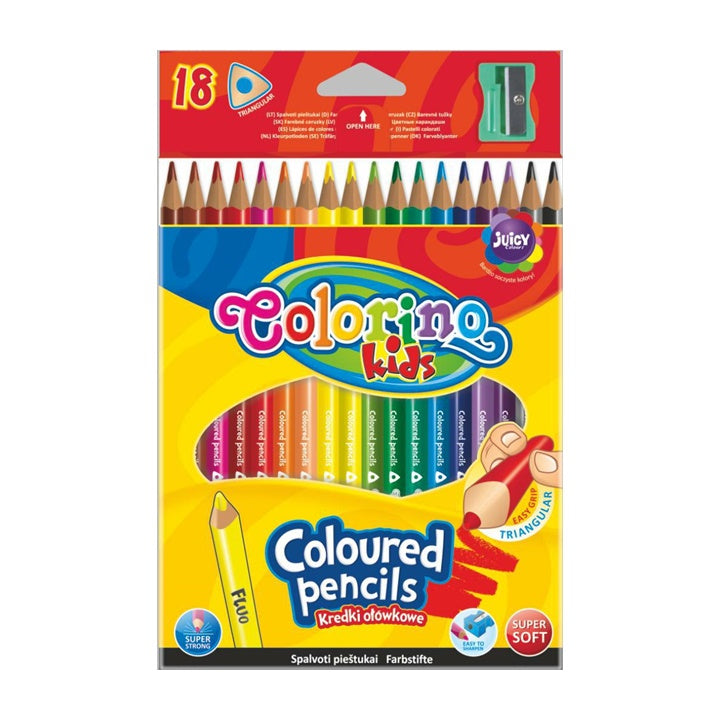 Trojúhelníkové pastelky Colorino s ořezávátkem, 18 balení