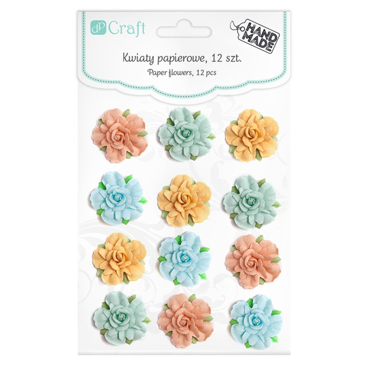3D papírové pastelové květiny / 12 dílná sada