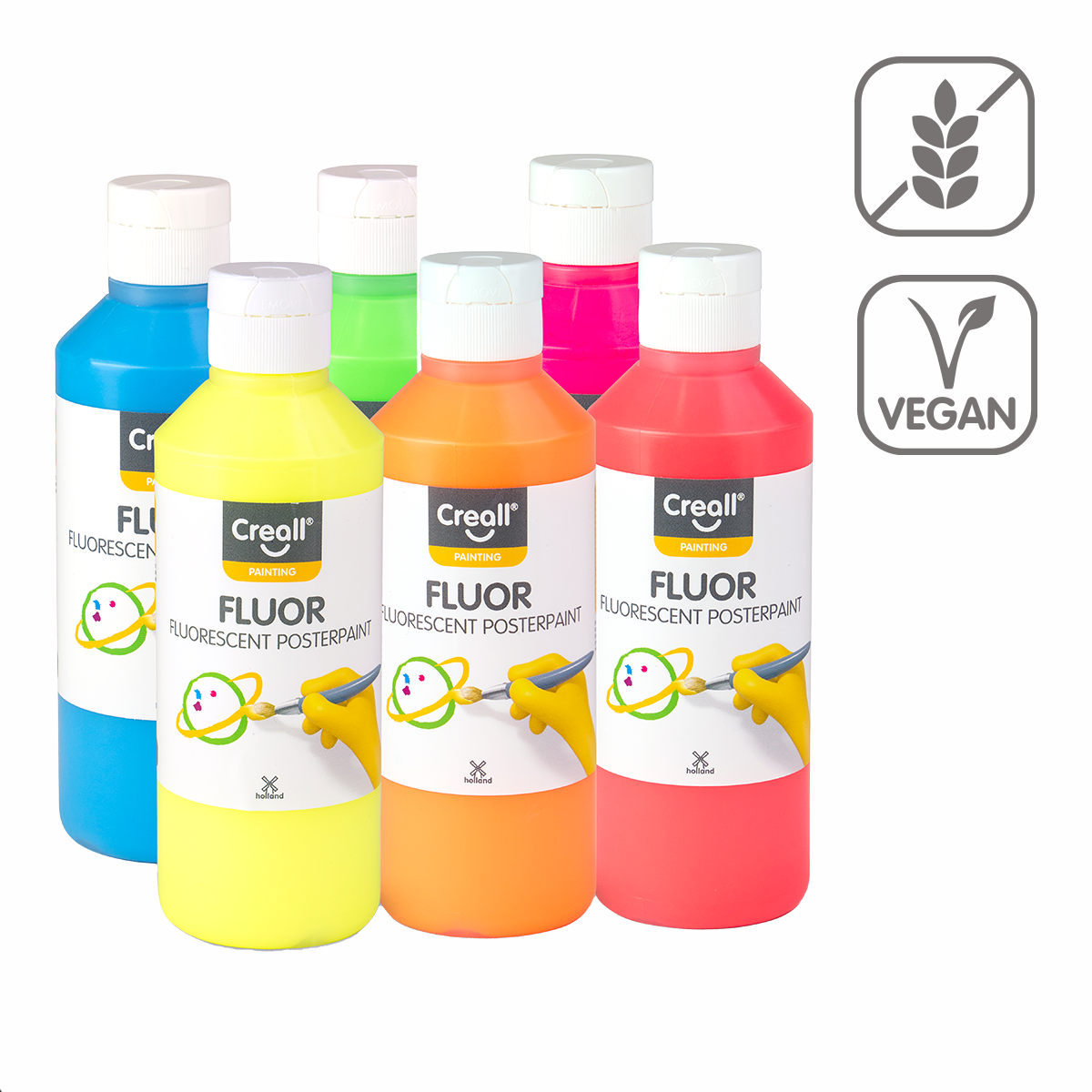 Creall sada temperových barev Fluor, 6 × 250 ml, mix barev