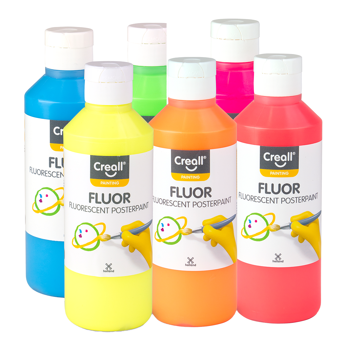 Creall sada temperových barev Fluor, 6 × 250 ml, mix barev