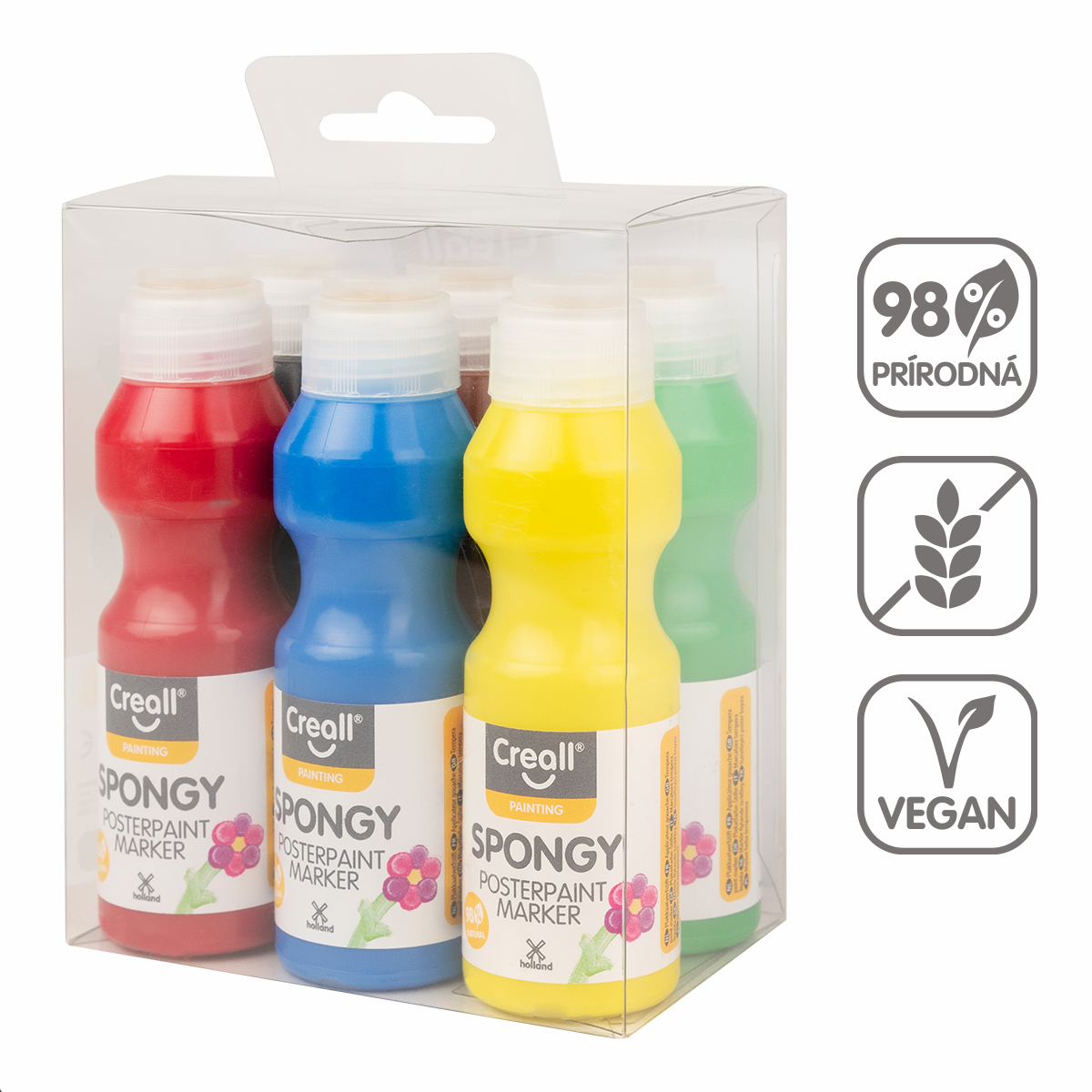 Sada temperových barev s houbičkou Creall Spongy – 6 × 70 ml