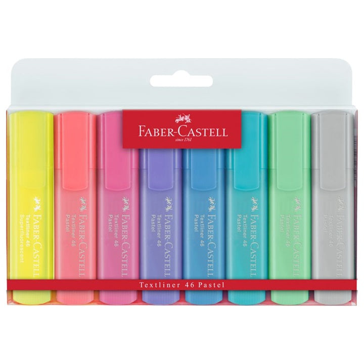 Sada zvýrazňovačů Faber-Castell Pastel 1546 - 8 ks – Pastel + Superfluorescent