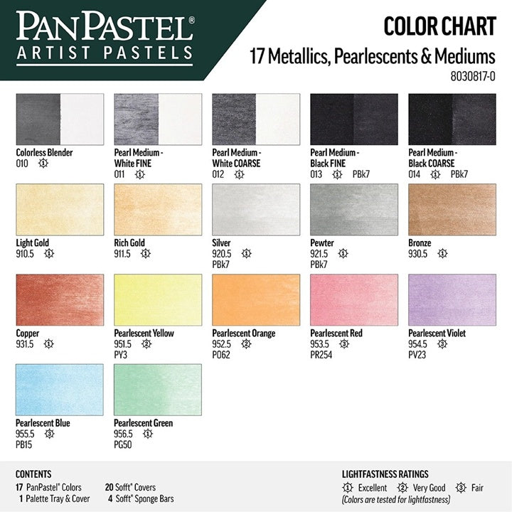 PanPastel Metallic and Pearlescent Pastel Set with Golden Mediums - 17 ks