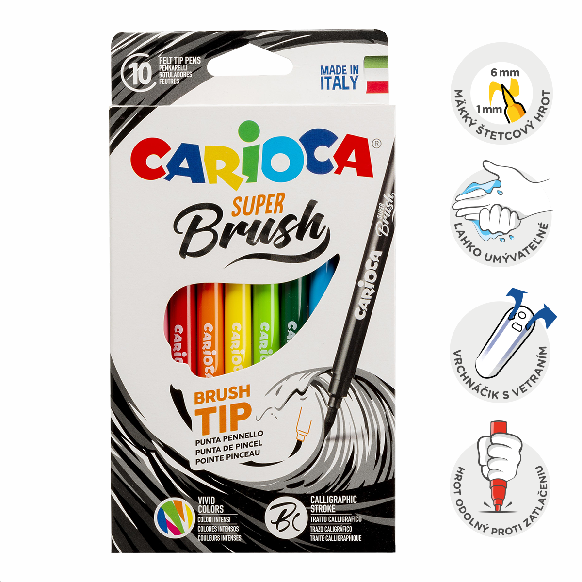 Carioca Brush fixy se štětcovým hrotem, 10 ks, mix barev