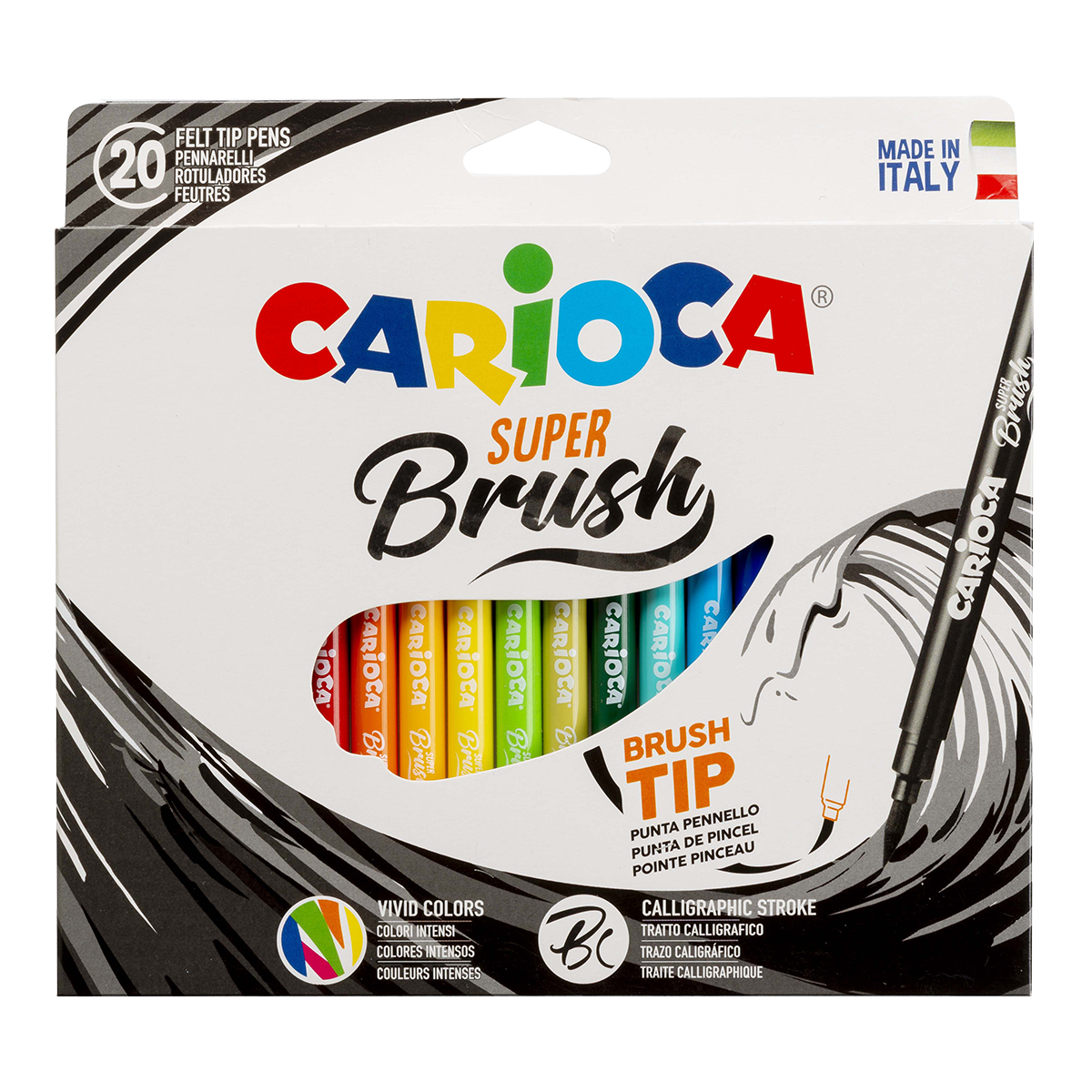 Carioca Brush fixy se štětcovým hrotem, 20 ks, mix barev