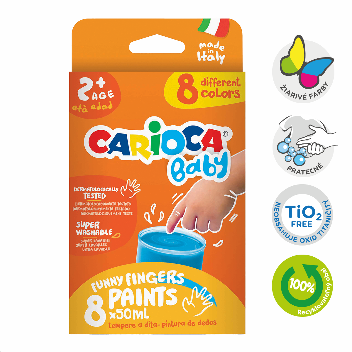 Prstové barvy Carioca Baby 2+, 8 × 50 ml