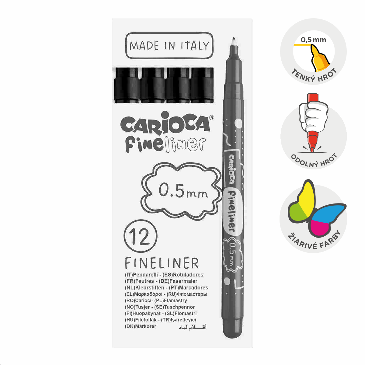 Jemné linery Carioca Fineliner 0,5 mm – 12 ks – černý