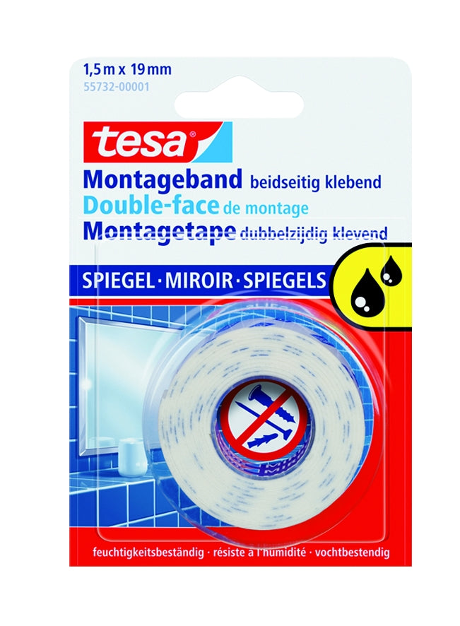 Oboustranná montážní pěnová páska na zrcadla tesa, bílá, 19 mm