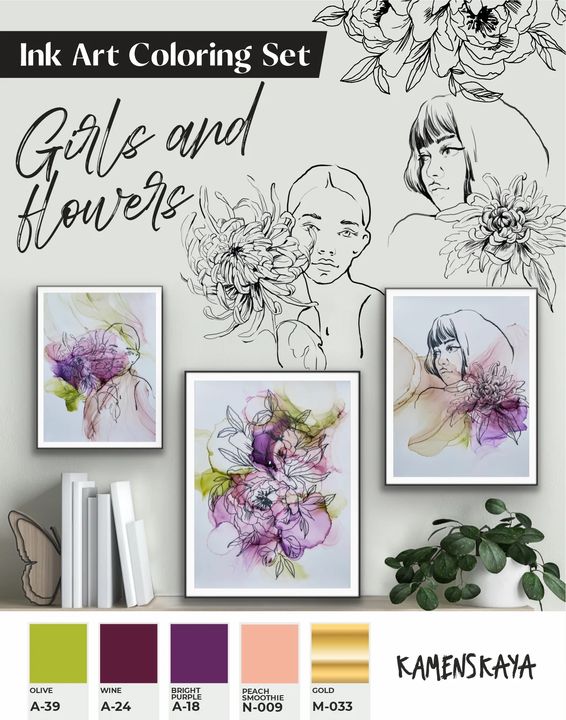 Inkoustová sada KAMENSKAYA 'GIRLS AND FLOWERS'