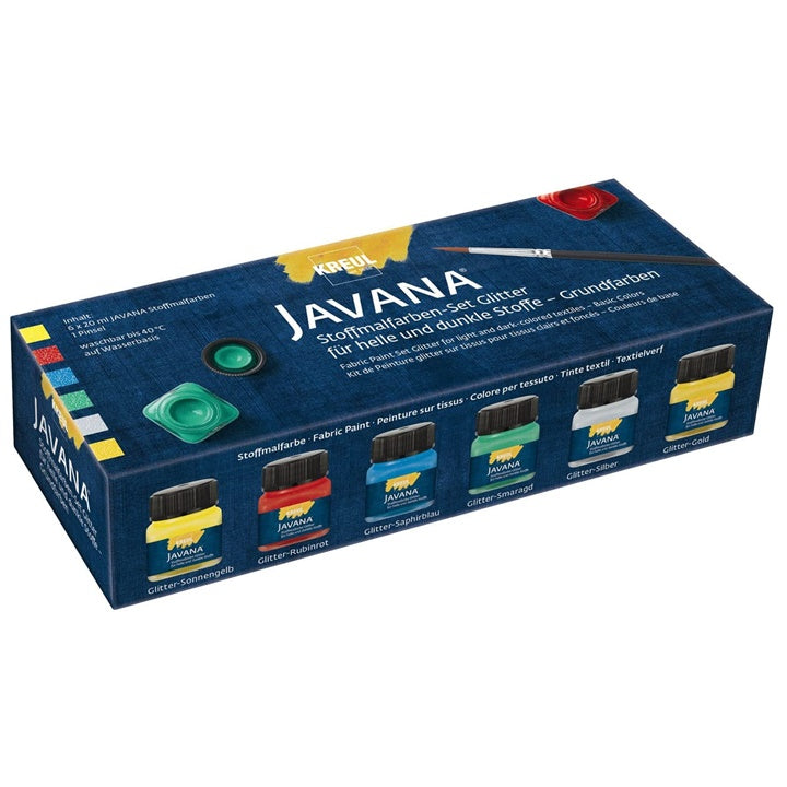 Sada třpytivých barev na textil Javan KREUL - Basic Colors / 6ks