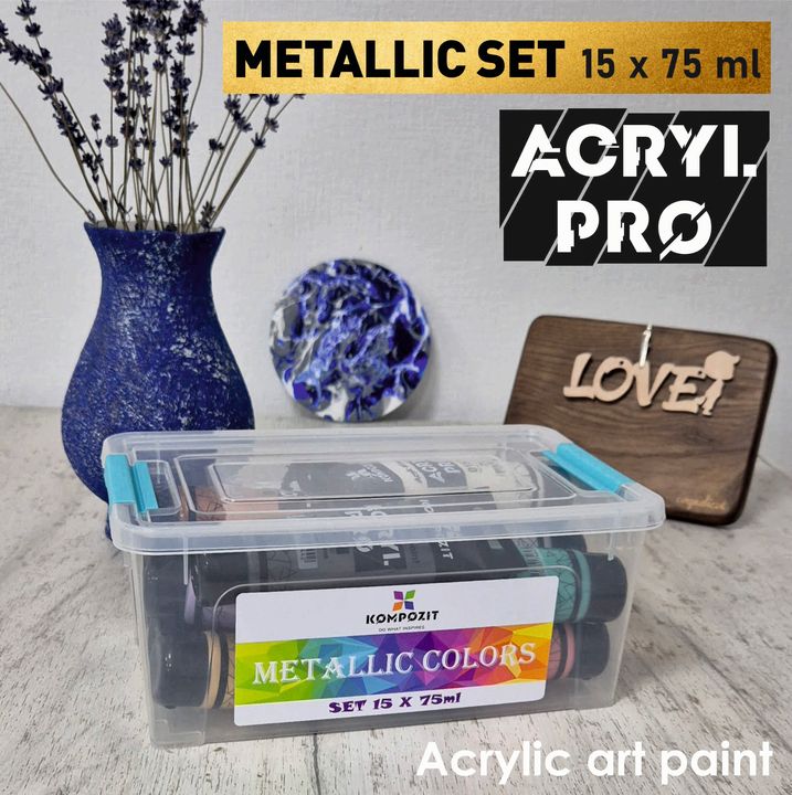 Sada metalických akrylových barev ACRYL PRO Kompozit 15x75 ml