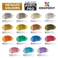 Sada metalických akrylových barev ACRYL PRO Kompozit 15x75 ml