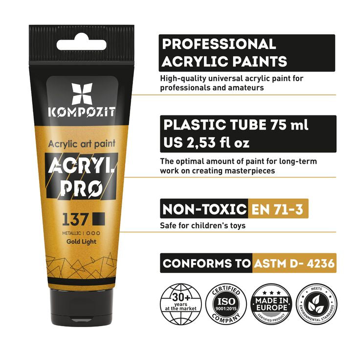 Sada metalických akrylových barev ACRYL PRO Kompozit 15x75 ml