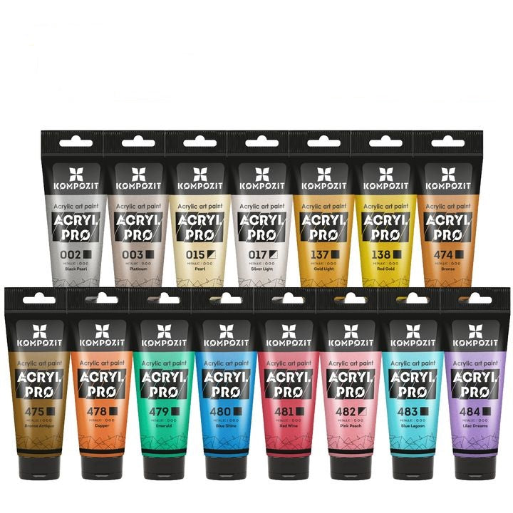 Sada metalických akrylových barev ACRYL PRO Kompozit 15x75 ml