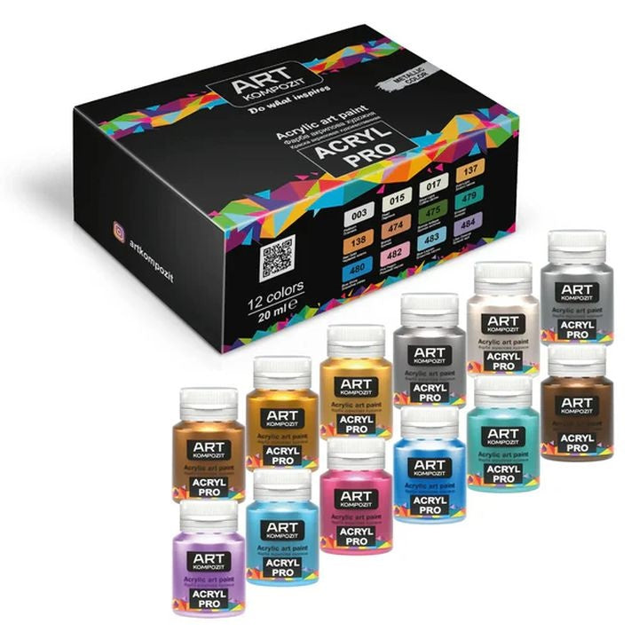 Sada metalických akrylových barev ACRYL PRO Kompozit 12x20 ml