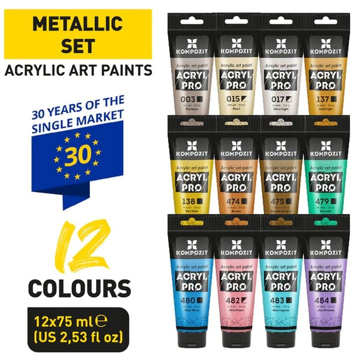 Sada akrylových barev ACRYL PRO METALLIC
