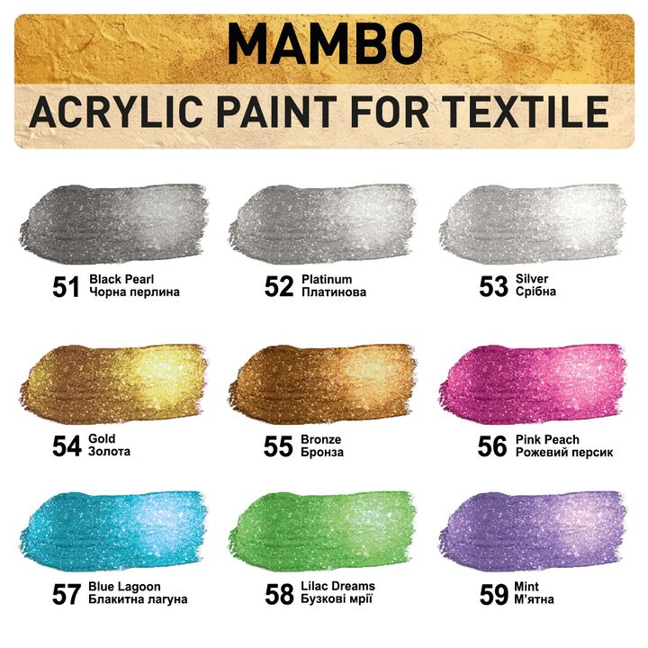 Sada metalických barev na textil a kůži Mambo