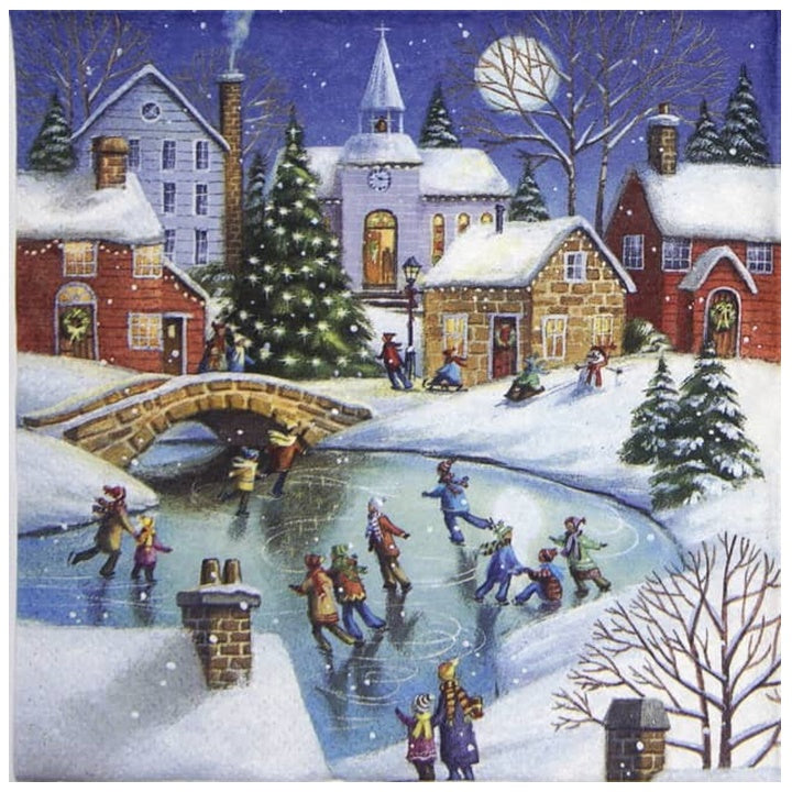 Ubrousky na dekupáž Winterly Ice Skating - 1 ks