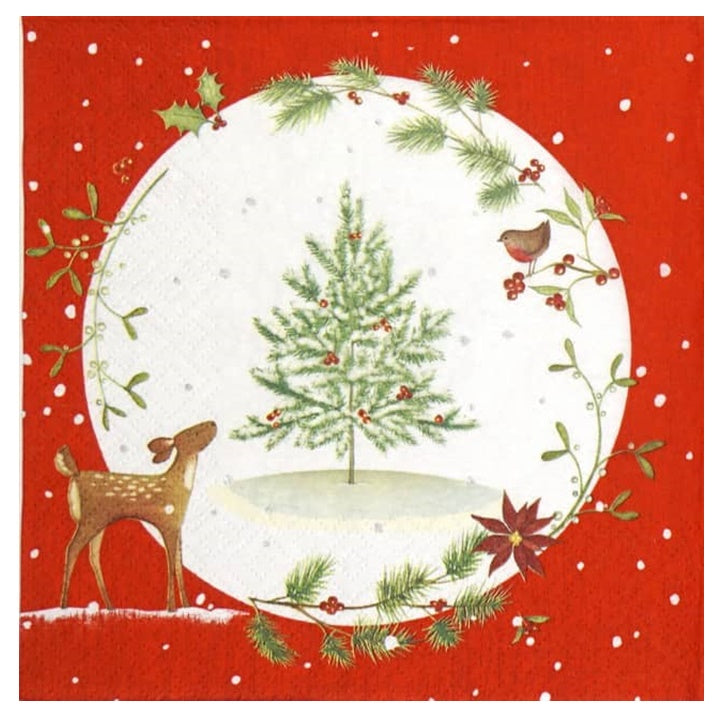 Ubrousky na dekupáž Fawn with Christmas Tree - 1 ks