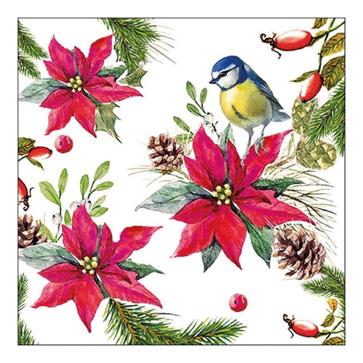 Eko ubrousky na dekupáž Bird on Poinsettia - 1ks