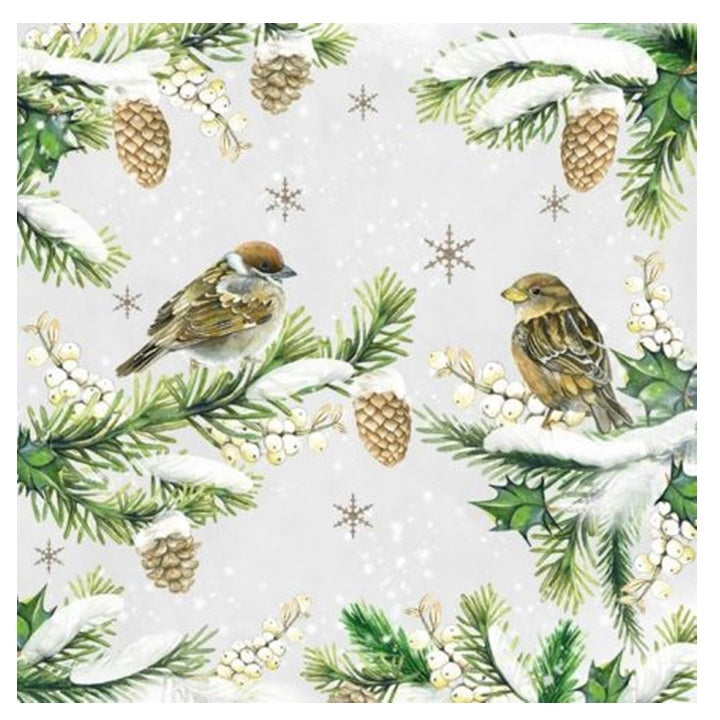 Ubrousky na DEKUPÁŽ Sparrows in Snow - 1 ks