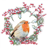 Ubrousky na dekupáž Robin in Wreath - 1 ks