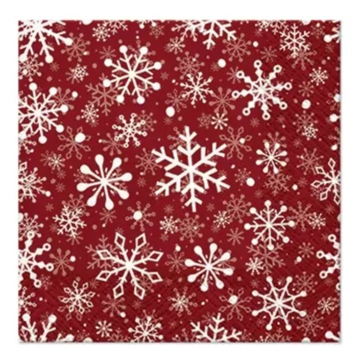 Ubrousky na dekupáž Christmas Snowflakes - červené - 1 ks
