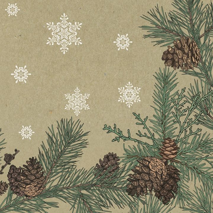 Ubrousky na dekupáž Graphic Pines and Twigs Frame on Kraft - 1 ks