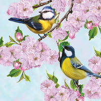 Ubrousky na dekupáž Tits on Cherry Blossom Twig - 1 ks