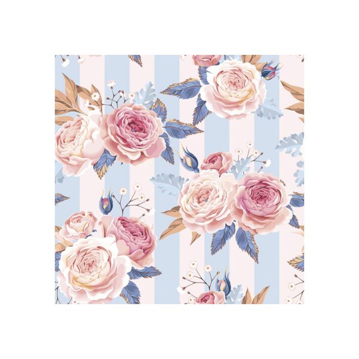 Decoupage ubrousky - Pink Roses on Blue Stripes  - 1ks