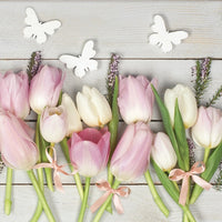 Ubrousky na dekupáž White & Pink tulipány on Wood - 1 ks