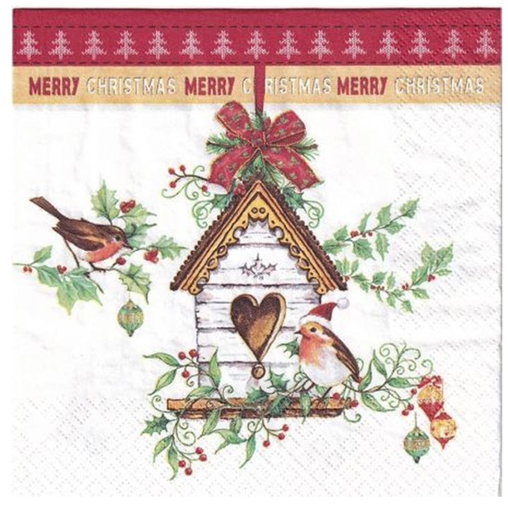 Ubrousky na dekupáž Xmas Bird House - 1 ks
