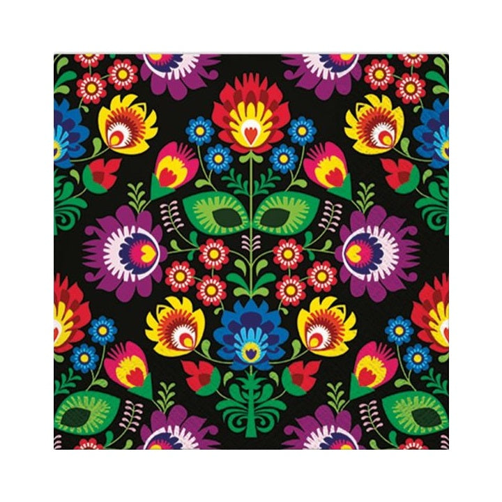 Ubrousky na dekupáž - Folky Style Black - 1 ks