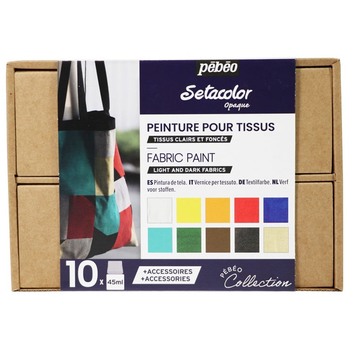 Set barev Pebeo na světlý a tmavý textil Setacolor Opaque / 10x45 ml