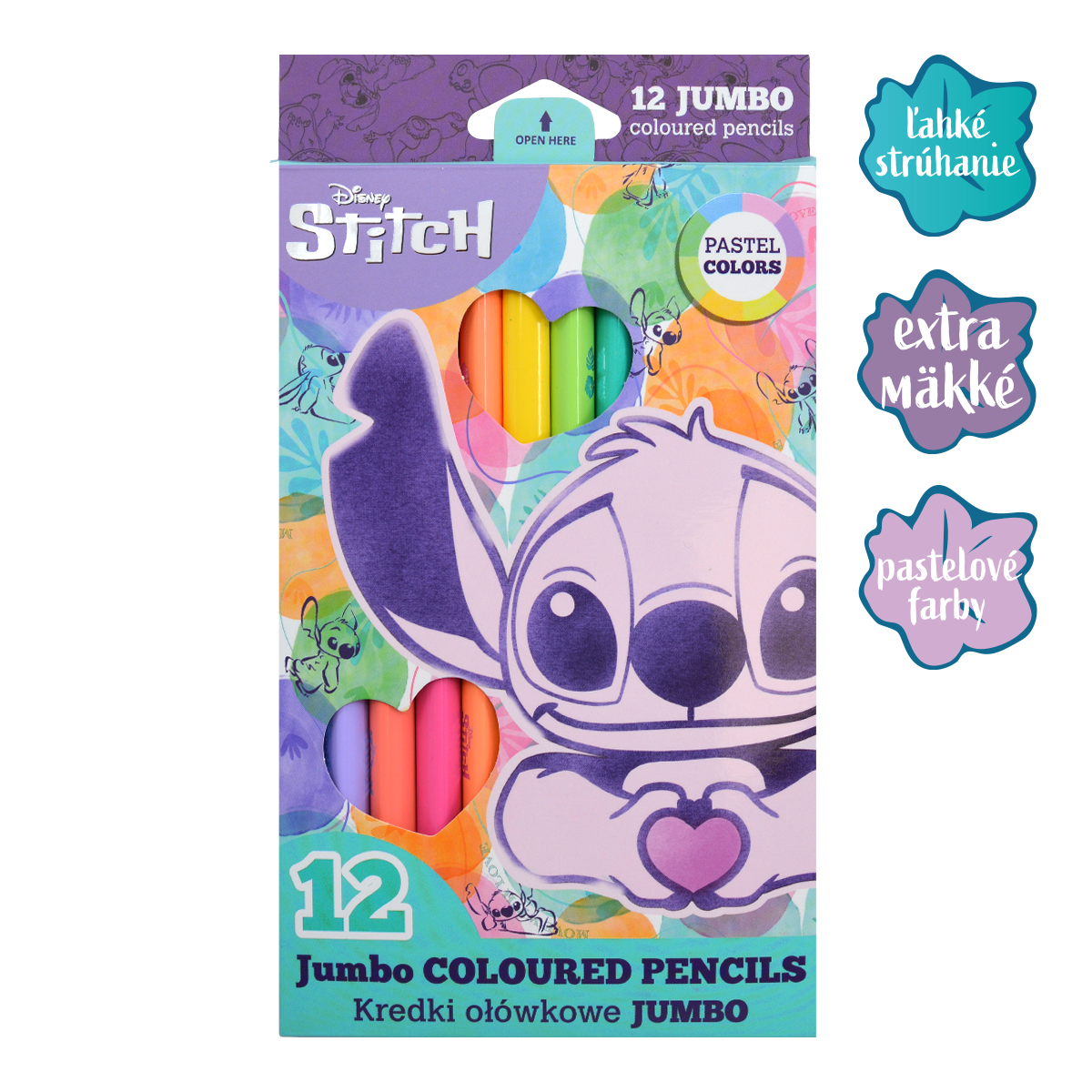 Trojhranné pastelky Colorino JUMBO Stitch Pastel, 12 pastelových barev