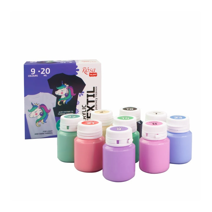 ROSA Pastelové akrylové barvy na textil 9x20 ml
