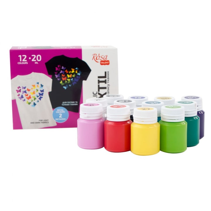 ROSA Akrylové barvy na textil 12x20 ml