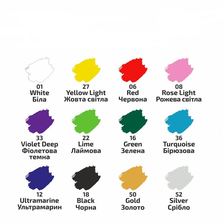 ROSA Akrylové barvy na textil 12x20 ml