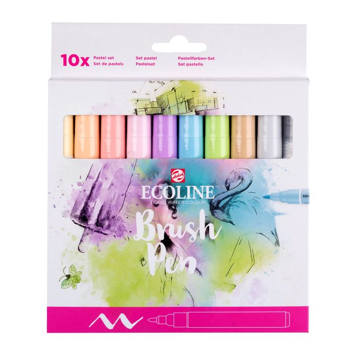 Akvarelové pera ECOLINE BRUSH PEN pastel 10 ks