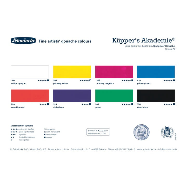 Sada základních kvašových barev Schmincke AKADEMIE 8 x 60 ml
