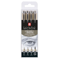 Sada technických per Sakura Pigma Micron 3 fineliners a brush pen