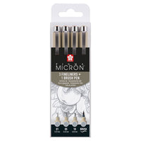 Sada technických per Sakura Pigma Micron 3 fineliners a brush pen
