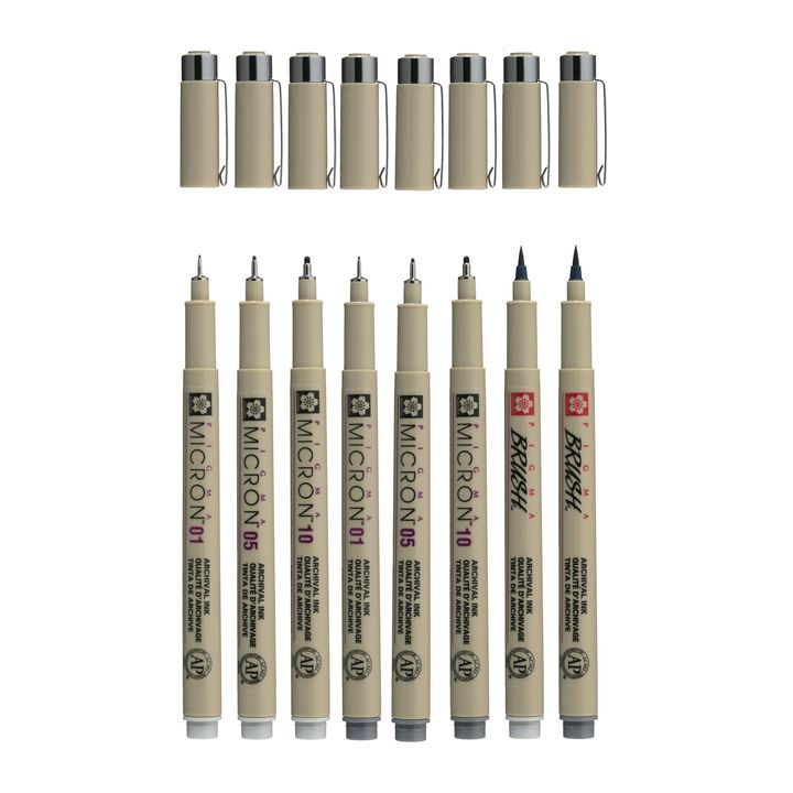 Sada technických per Sakura Pigma Micron šedé odstíny 8 ks