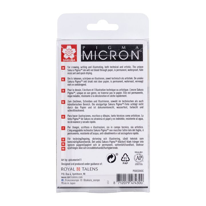 Sada technických per Sakura Pigma Micron šedé odstíny 8 ks