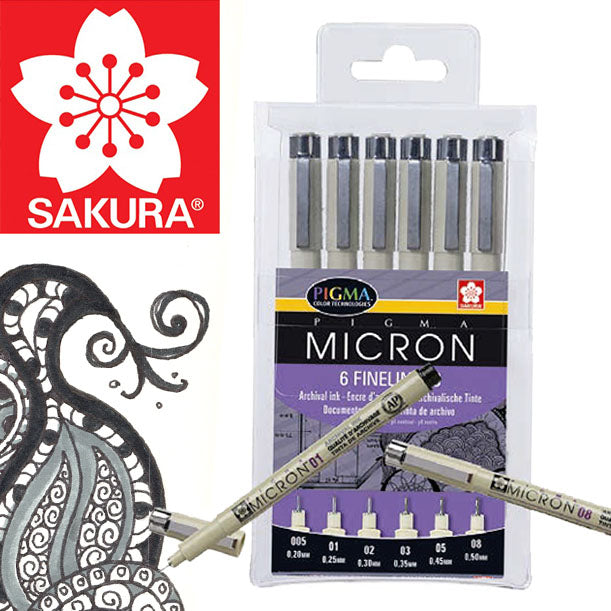 Sada technických per SAKURA Pigma Micron / 6 dílná