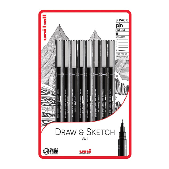 Sada fixů UNI PIN fineliner Draw and Sketch 8 ks