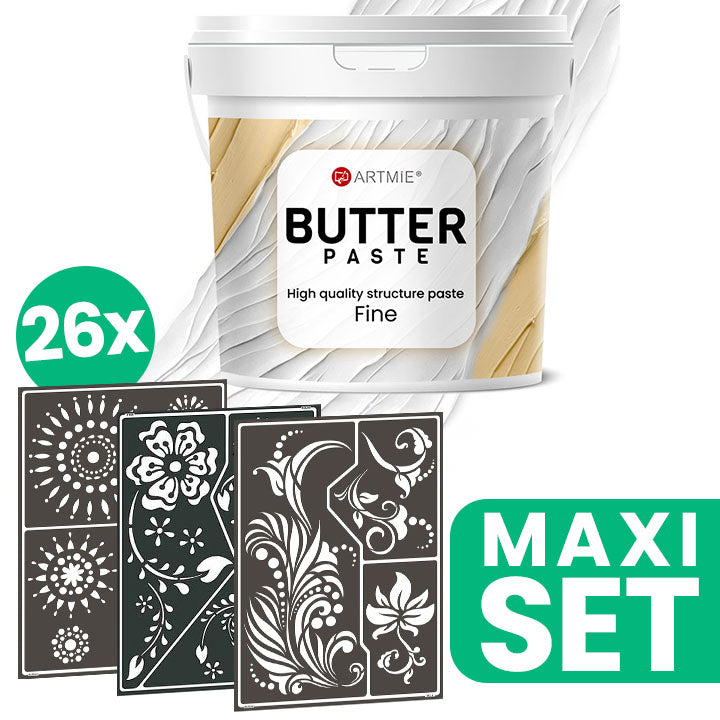 Reliéfní pasta ARTMIE BUTTER + sada šablon na malování FOLK ART motiv - 26 ks
