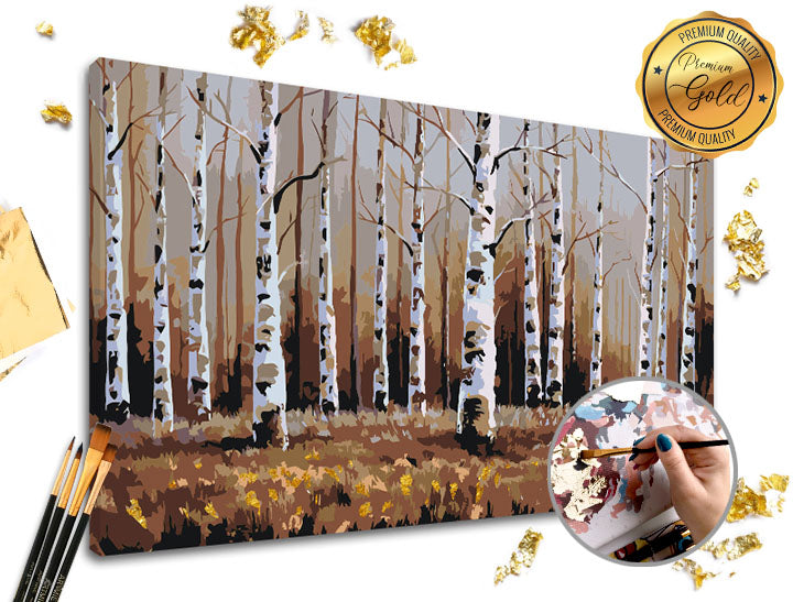 Malování podle čísel PREMIUM GOLD | Březový les